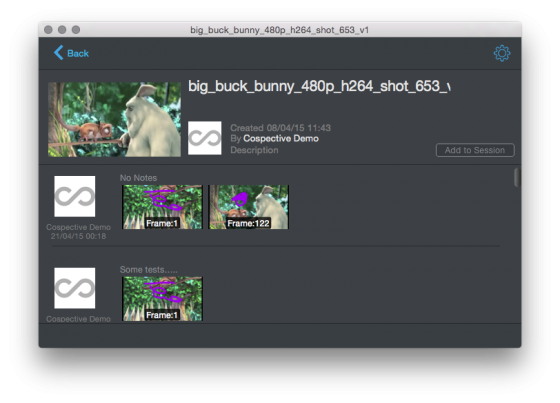 The link between CineSync and Shotgun makes it easier for editors to compare versions without leaving CineSync. (Source: Cospective)